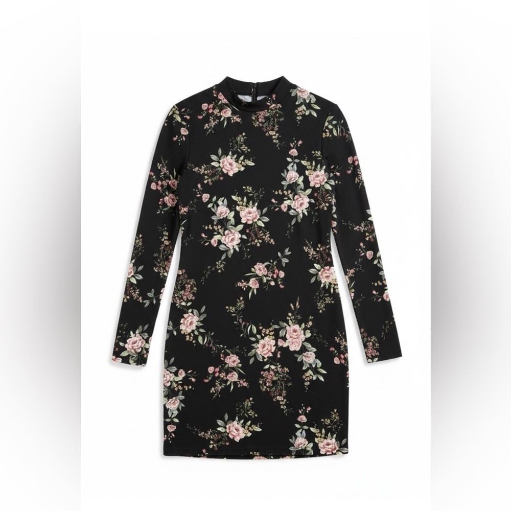 Forever 21 Black Floral Long Sleeve Mini Dress – Medium